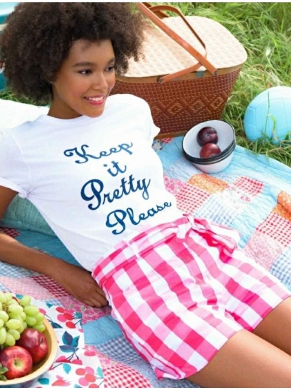 Draper James Pink Gingham High-Waist Lounge Shorts Tie Waist